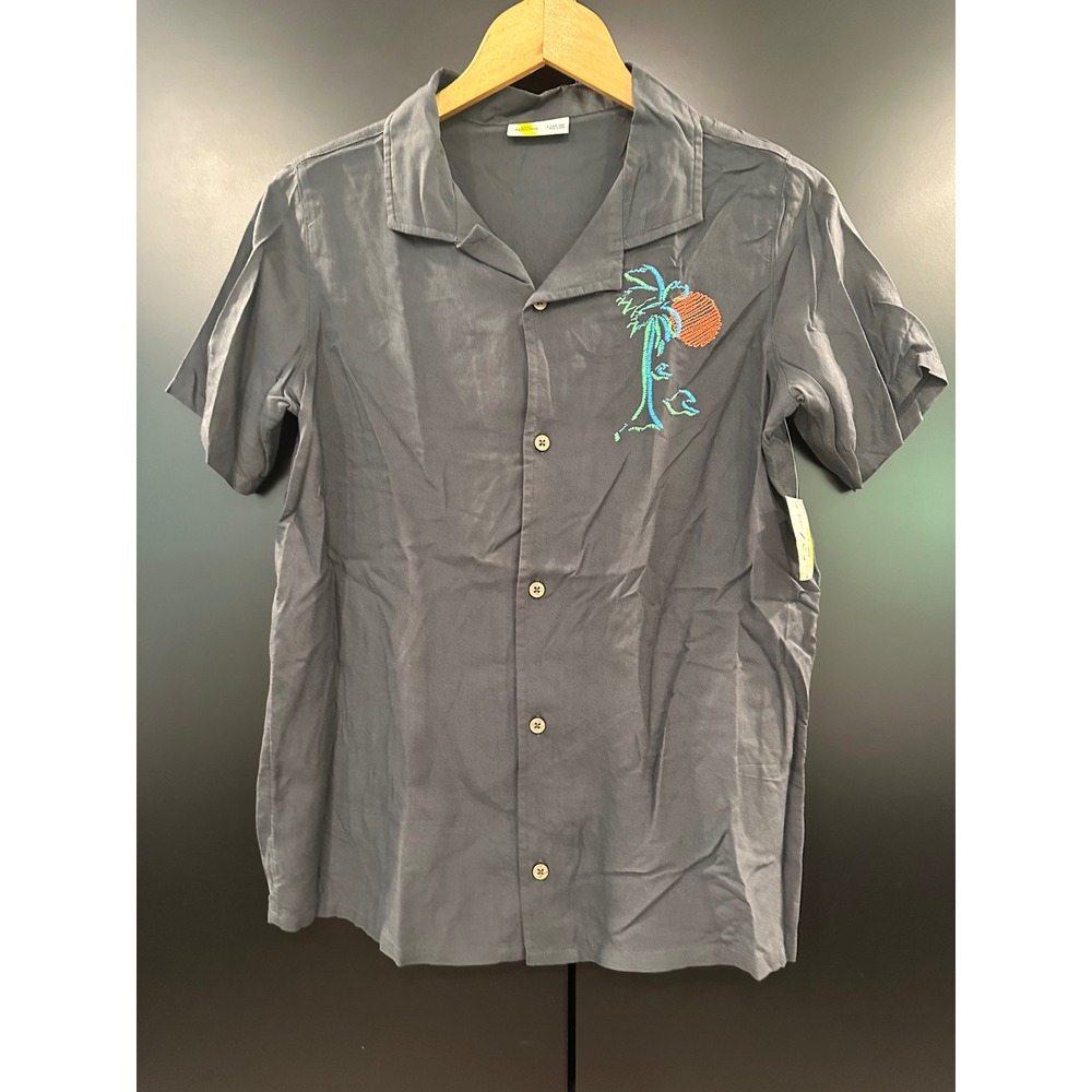 Epic Threads Boys Grey Jewel Palm Tree Rayon Button Down Shirt L 14-16